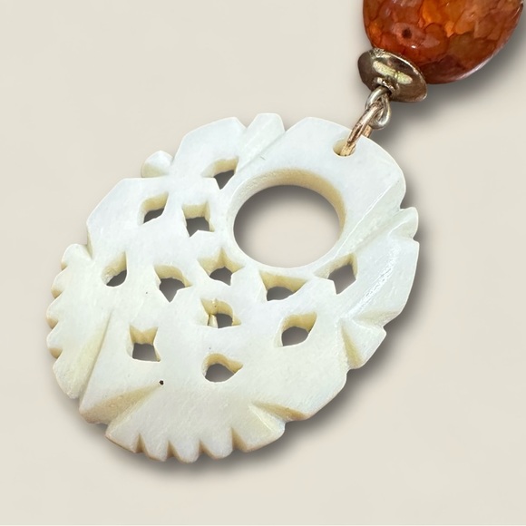 Chico’s Dangle Pierced Earrings Amber & Faux Pierced Ivory Pendant - Picture 3 of 4